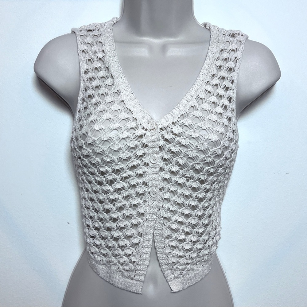 Tic Toc Cream Boho Hippie Festival Summer Crochet Knit Cottagecore Vest Medium